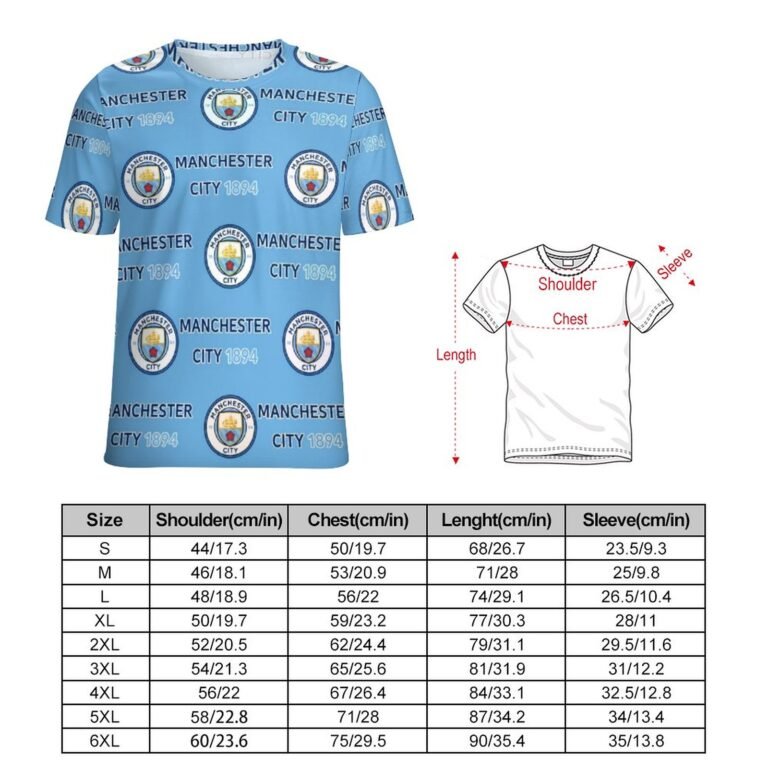 Manchester City Unisex 3D Vollständig Druck Kurzarm T-Shirts Beiläufige Tee Tops