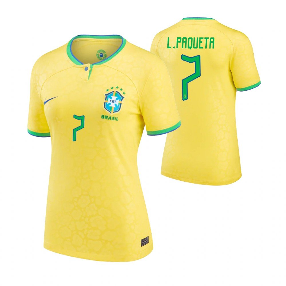 Frauen Brasilien Lucas Paqueta 7 Home Trikot WM 2022 Frauen Brasilien Lucas Paqueta 7 Home Trikot WM 2022