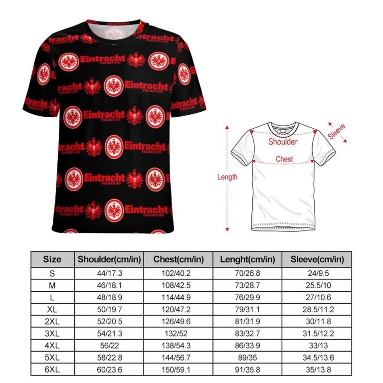 Eintracht Frankfurt 3D Vollständig Druck Kurzarm T-Shirts Beiläufige Tee Tops