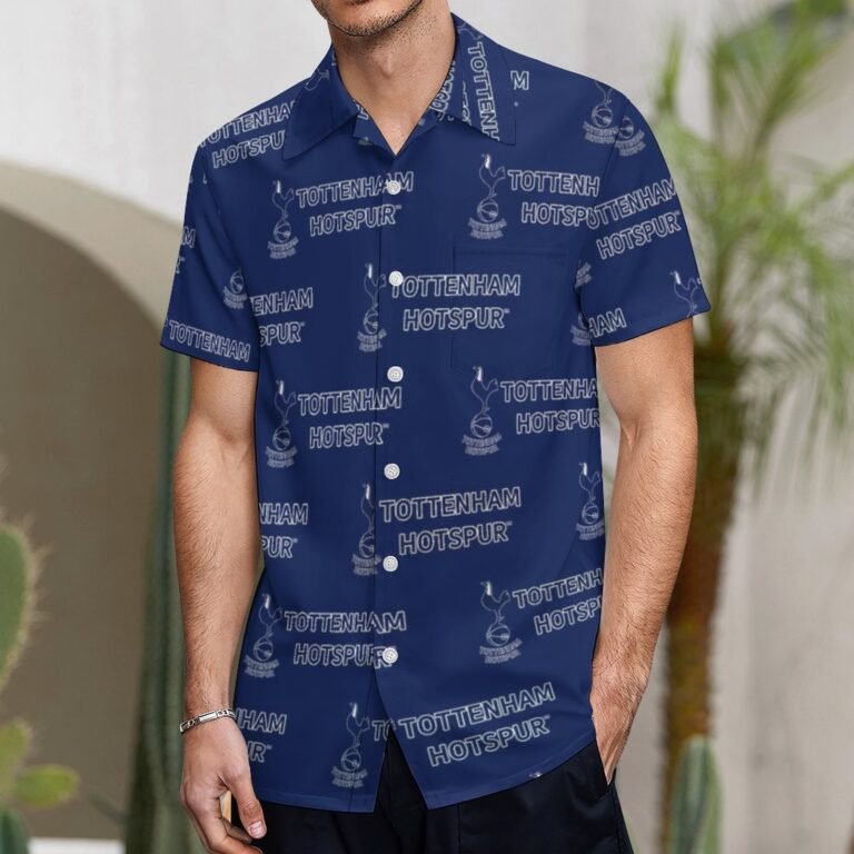 Tottenham Hotspur Kurzärmelige Herrenhemden, Passform Sommer Kurzarm Casual Button-Down Hemden
