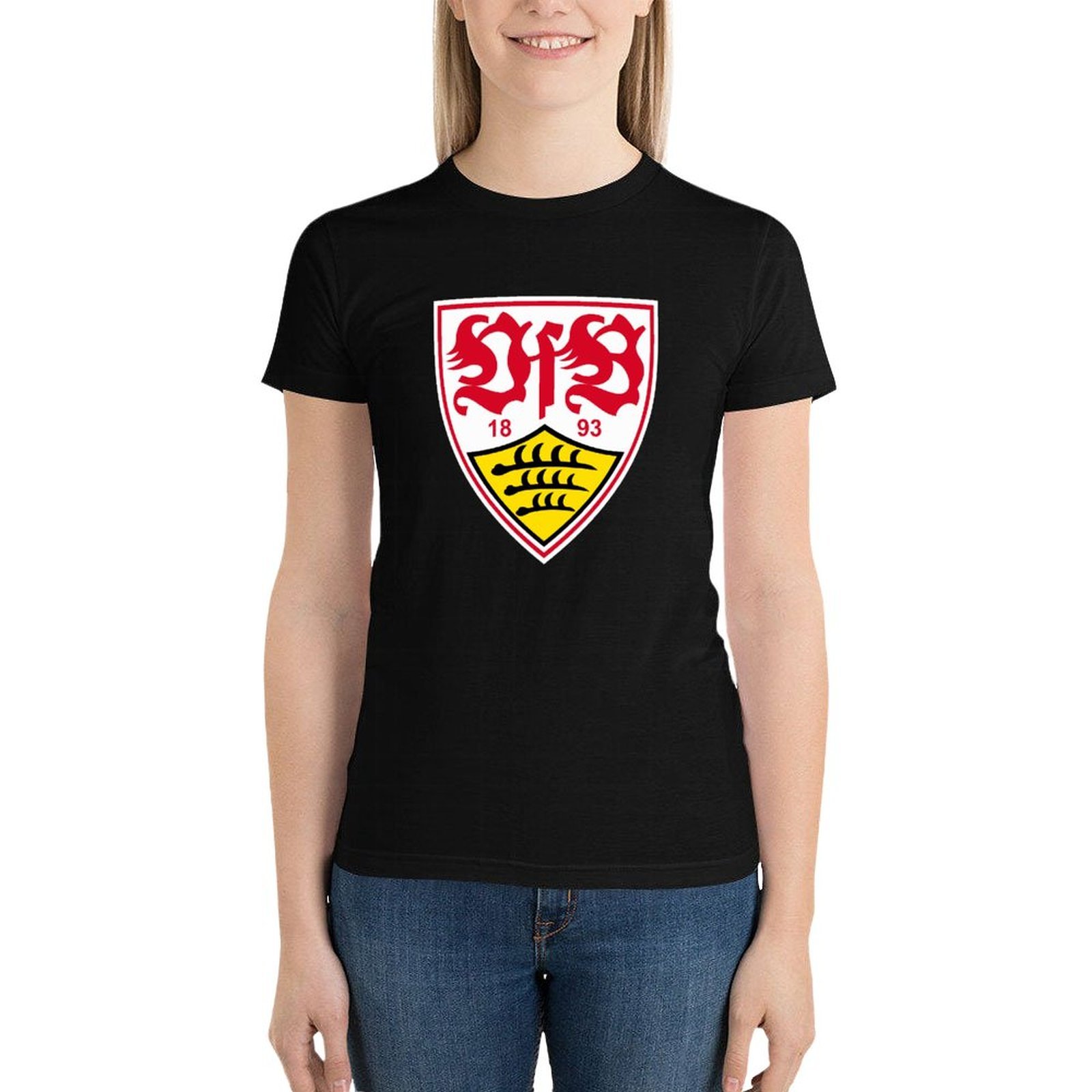 VfB Stuttgart Damen Kurzarm Rundhals T-Shirt Casual Sommer Tops VfB Stuttgart Damen Kurzarm Rundhals T-Shirt Casual Sommer Tops