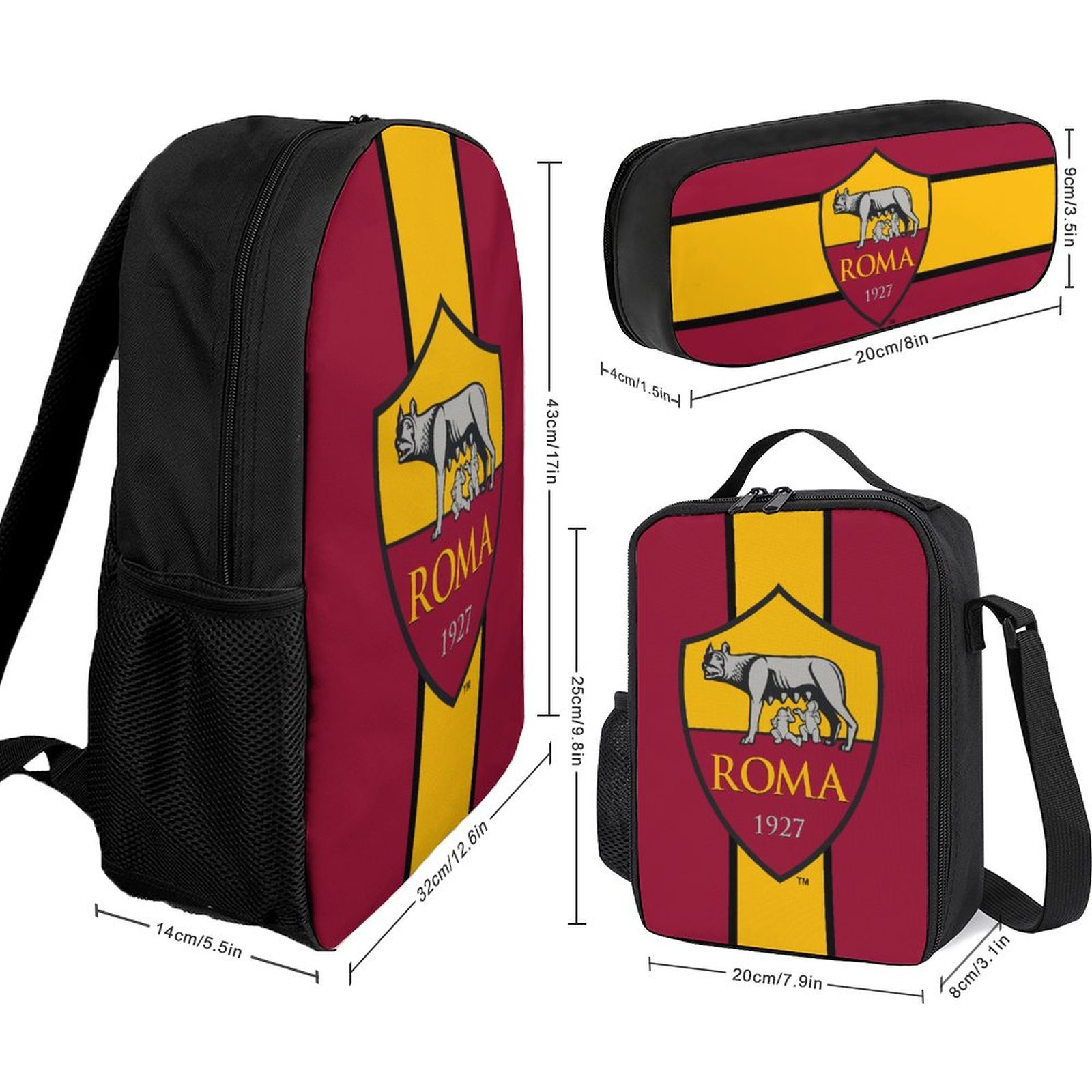 AS Rom Student Schulranzen Lunchbag Stifttasche Kombination AS Rom Student Schulranzen Lunchbag Stifttasche Kombination