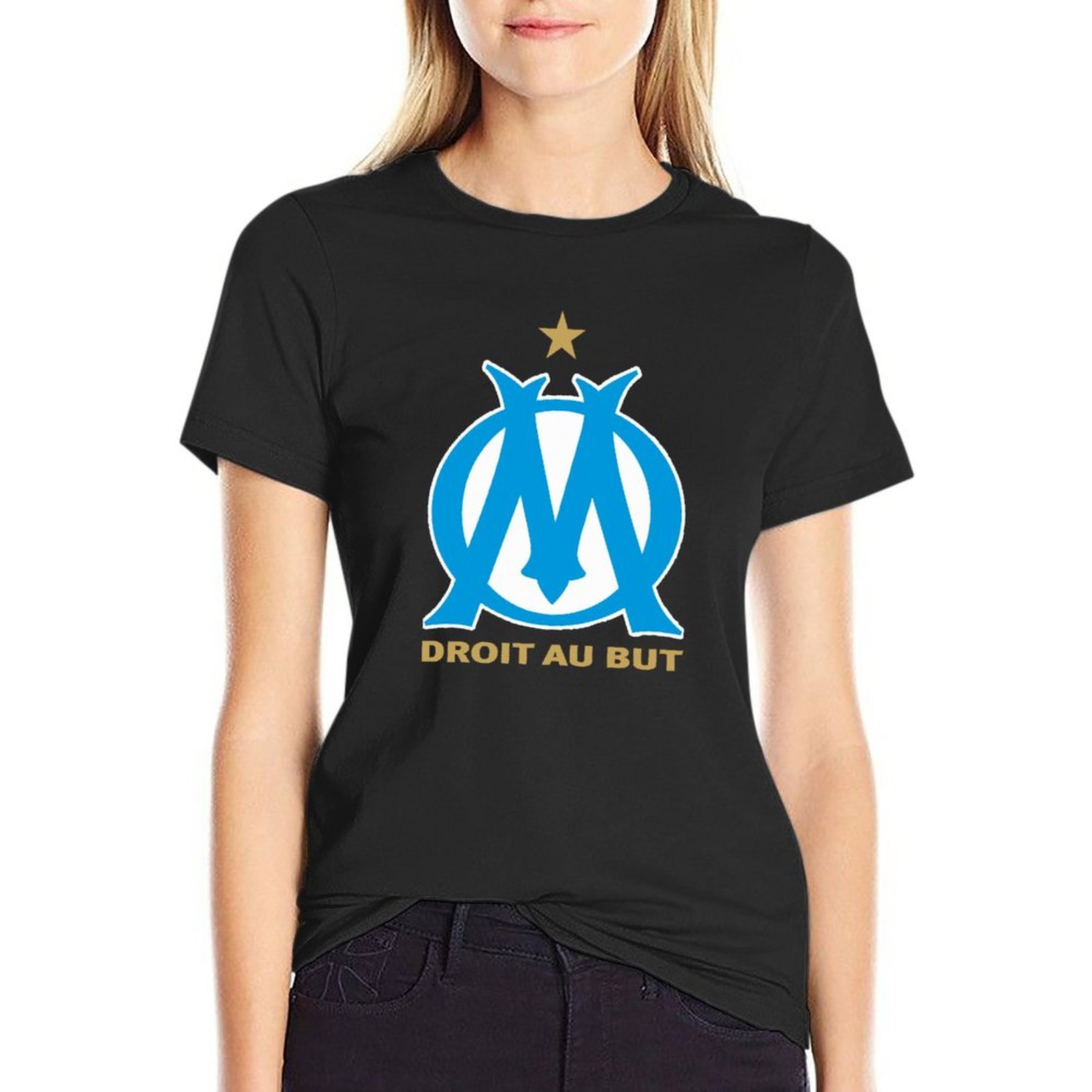 Olympique De Marseille Damen Kurzarm Rundhals T-Shirt Casual Sommer Tops Olympique De Marseille Damen Kurzarm Rundhals T-Shirt Casual Sommer Tops