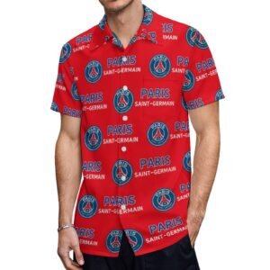 Paris Saint-Germain Kurzärmelige Herrenhemden, Passform Sommer Kurzarm Casual Button-Down Hemden