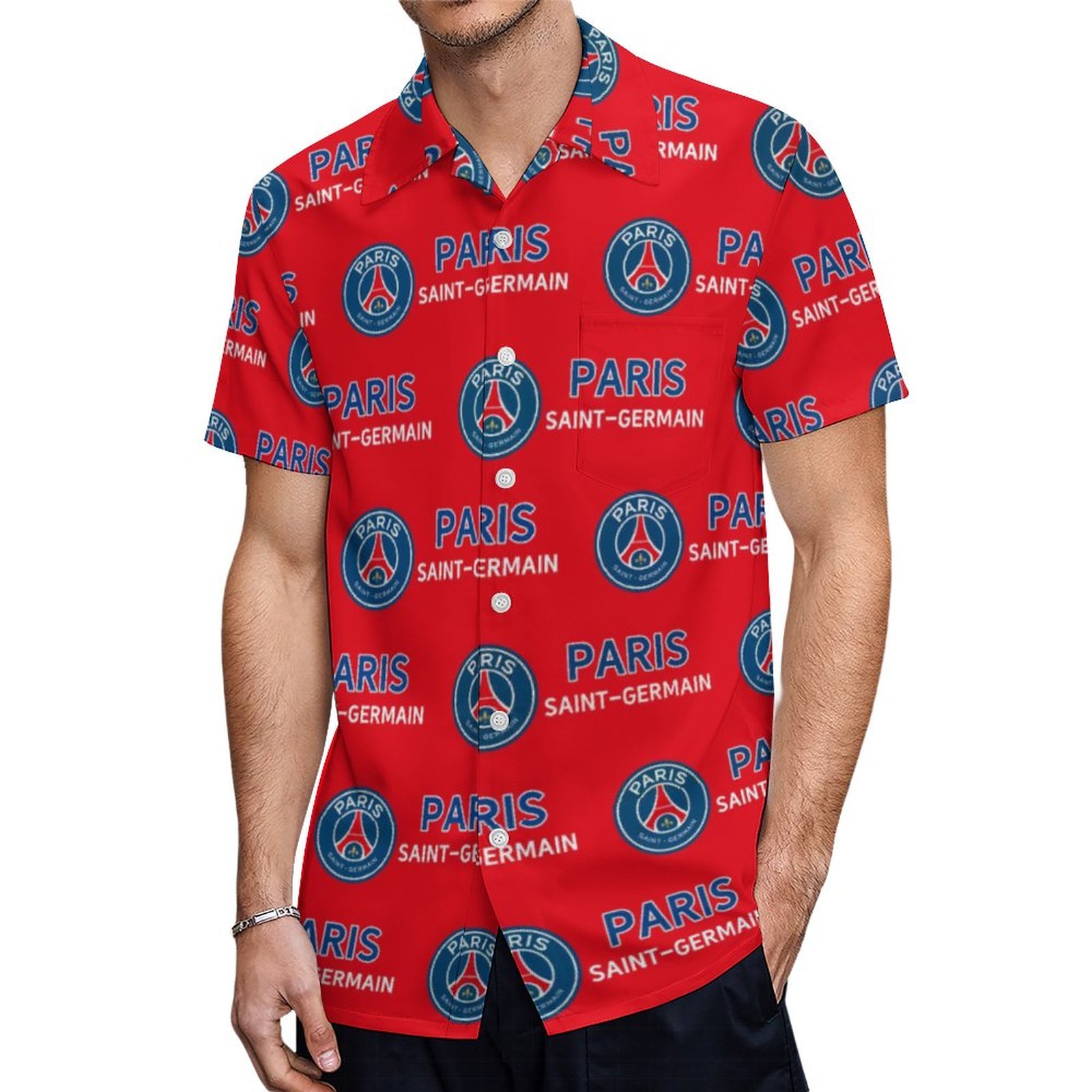 Paris Saint-Germain Kurzärmelige Herrenhemden, Passform Sommer Kurzarm Casual Button-Down Hemden Paris Saint-Germain Kurzärmelige Herrenhemden, Passform Sommer Kurzarm Casual Button-Down Hemden