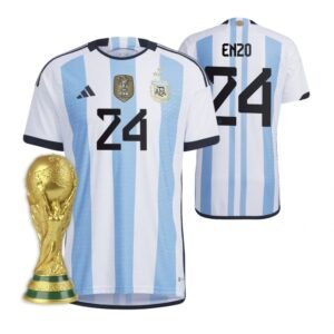 Argentinien Enzo Fernandez 24 Home Trikot WM 2022 Meister ( Mit Patch )