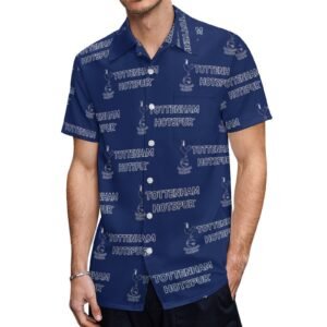 Tottenham Hotspur Kurzärmelige Herrenhemden, Passform Sommer Kurzarm Casual Button-Down Hemden