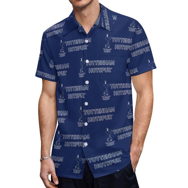 Tottenham Hotspur Kurzärmelige Herrenhemden, Passform Sommer Kurzarm Casual Button-Down Hemden