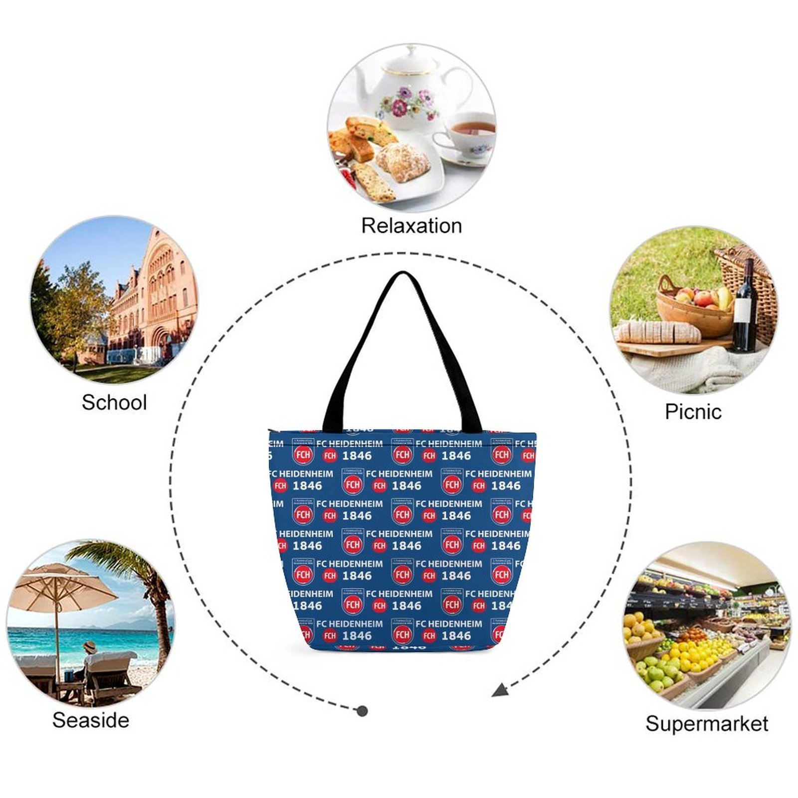 FC Heidenheim Frauen Tragetasche Oxford-Stoff Einkaufsbeutel Tote Bag FC Heidenheim Frauen Tragetasche Oxford-Stoff Einkaufsbeutel Tote Bag