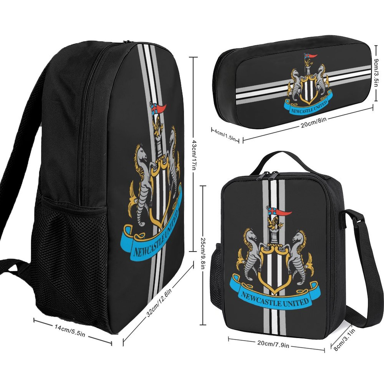 Newcastle United Student Schulranzen Lunchbag Stifttasche Kombination Newcastle United Student Schulranzen Lunchbag Stifttasche Kombination