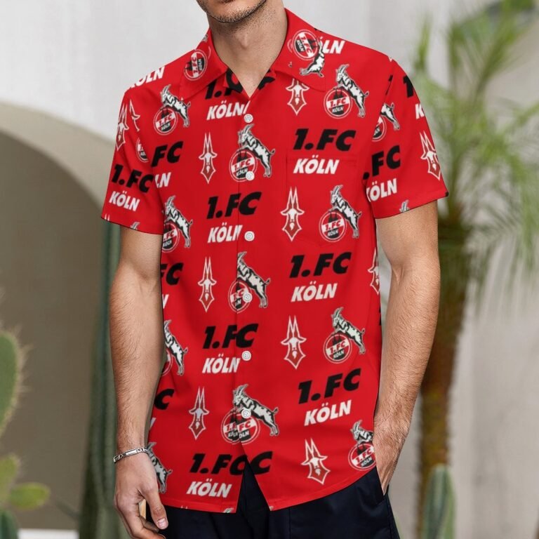FC Köln Kurzärmelige Herrenhemden, Passform Sommer Kurzarm Casual Button-Down Hemden