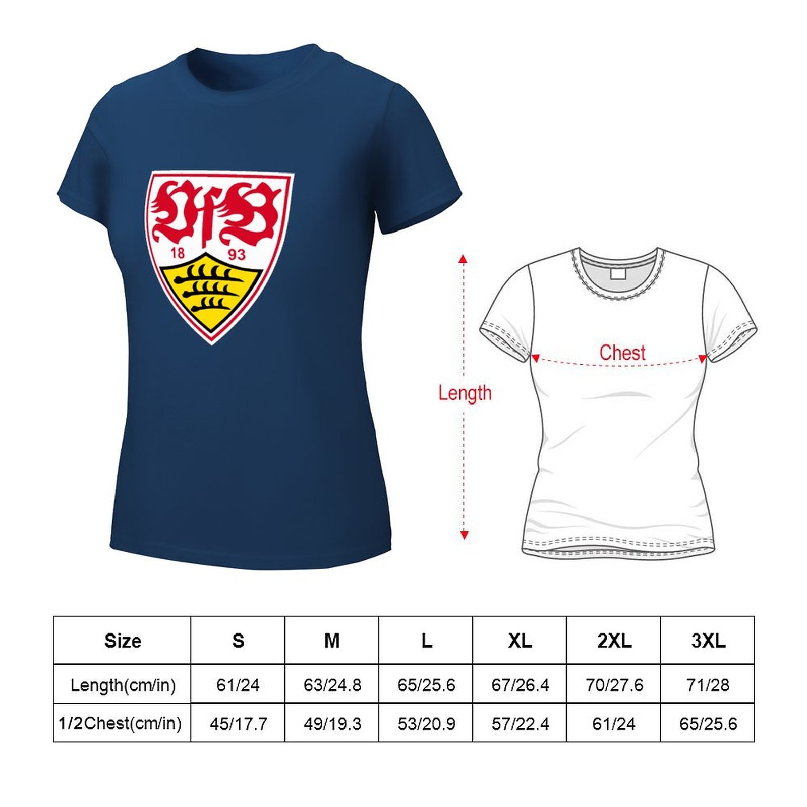 VfB Stuttgart Damen Kurzarm Rundhals T-Shirt Casual Sommer Tops VfB Stuttgart Damen Kurzarm Rundhals T-Shirt Casual Sommer Tops