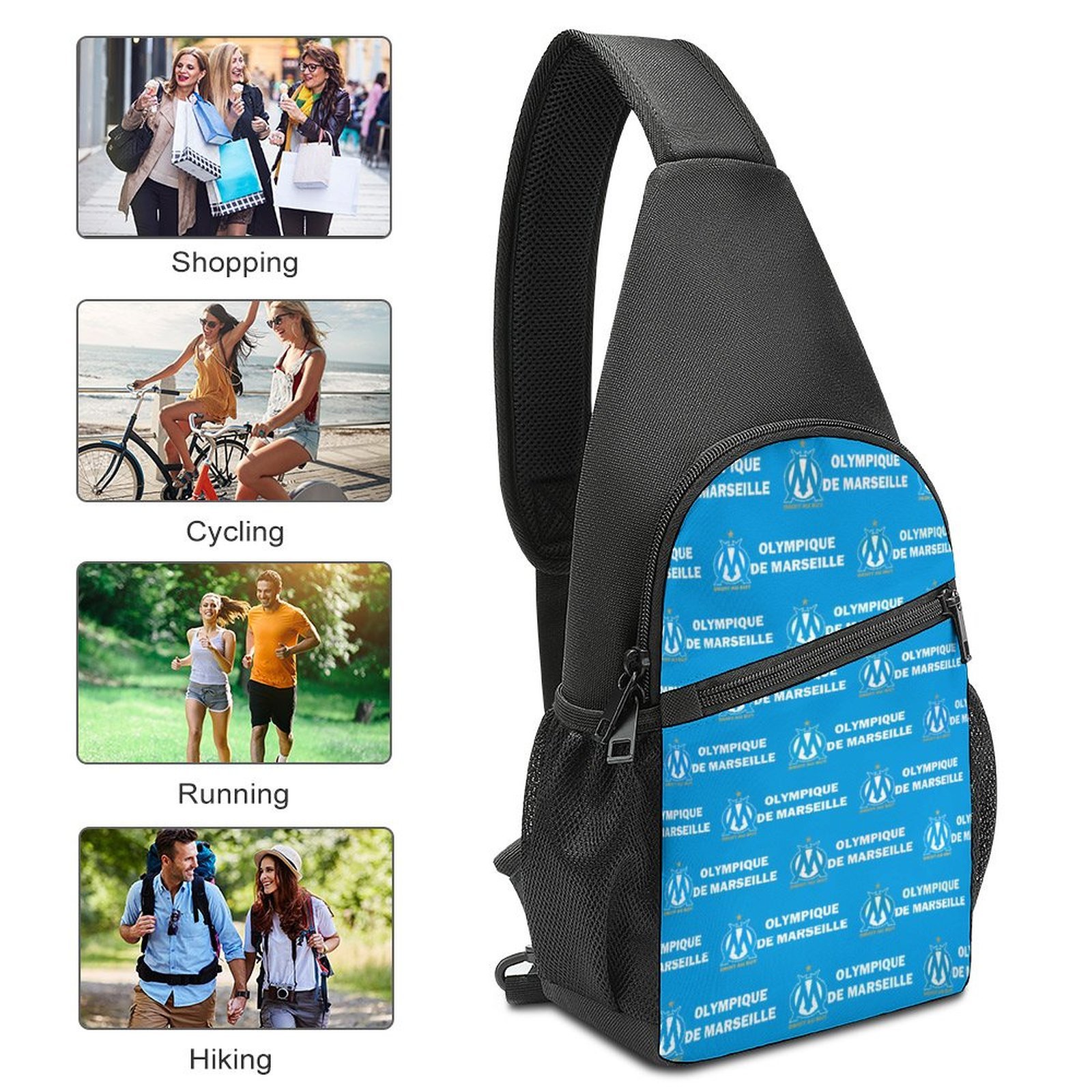Olympique De Marseille Crossbody Backpack Leichte Umhängetaschen Sling-Rucksack Olympique De Marseille Crossbody Backpack Leichte Umhängetaschen Sling-Rucksack