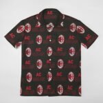 AC Mailand Kurzärmelige Herrenhemden, Passform Sommer Kurzarm Casual Button-Down Hemden
