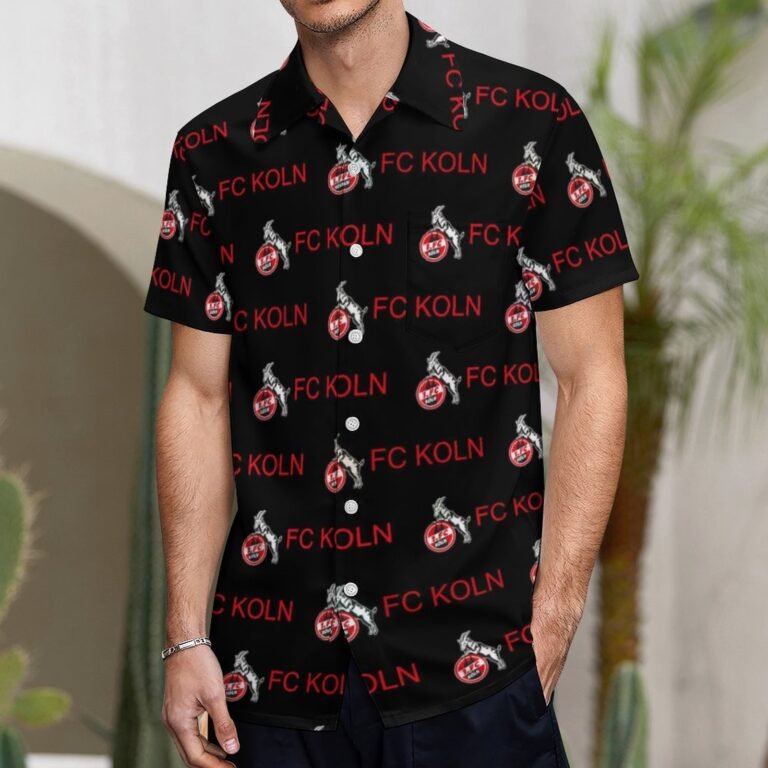FC Köln Kurzärmelige Herrenhemden, Passform Sommer Kurzarm Casual Button-Down Hemden