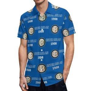 Inter Mailand Kurzärmelige Herrenhemden, Passform Sommer Kurzarm Casual Button-Down Hemden