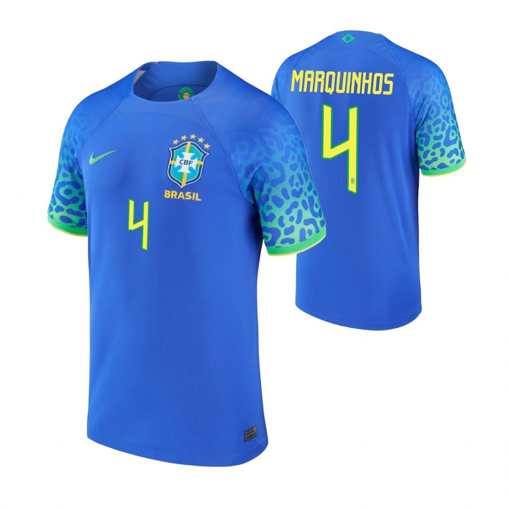 Brasilien Marquinhos 4 Away Trikot WM 2022 Brasilien Marquinhos 4 Away Trikot WM 2022