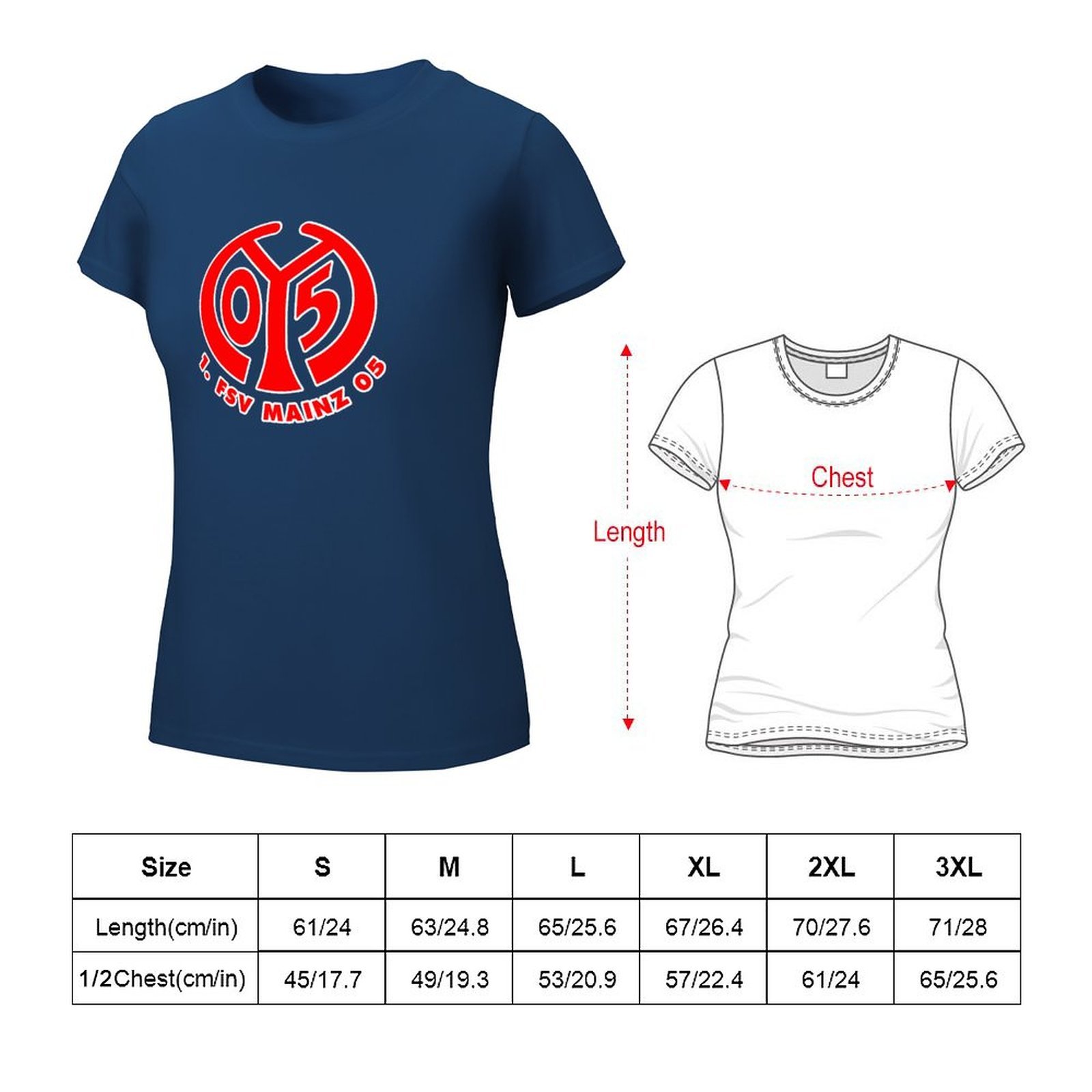 Mainz 05 Damen Kurzarm Rundhals T-Shirt Casual Sommer Tops Mainz 05 Damen Kurzarm Rundhals T-Shirt Casual Sommer Tops
