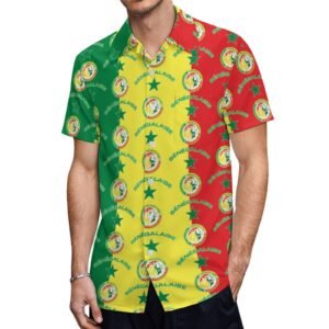 Senegal Kurzärmelige Herrenhemden, Passform Sommer Kurzarm Casual Button-Down Hemden
