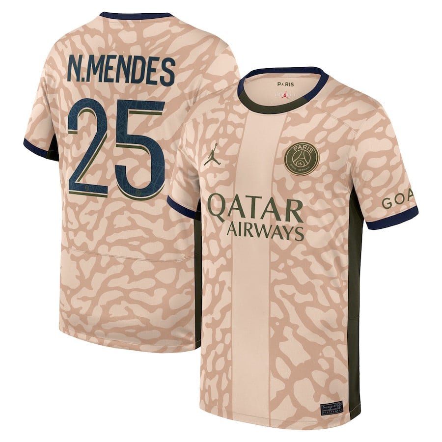 Paris Saint-Germain Nuno Mendes 25 Fourth Trikot 2023-2024 Paris Saint-Germain Nuno Mendes 25 Fourth Trikot 2023-2024