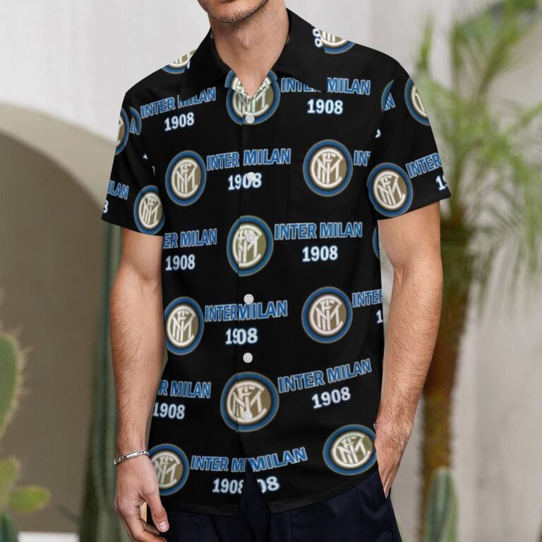 Inter Mailand Kurzärmelige Herrenhemden, Passform Sommer Kurzarm Casual Button-Down Hemden