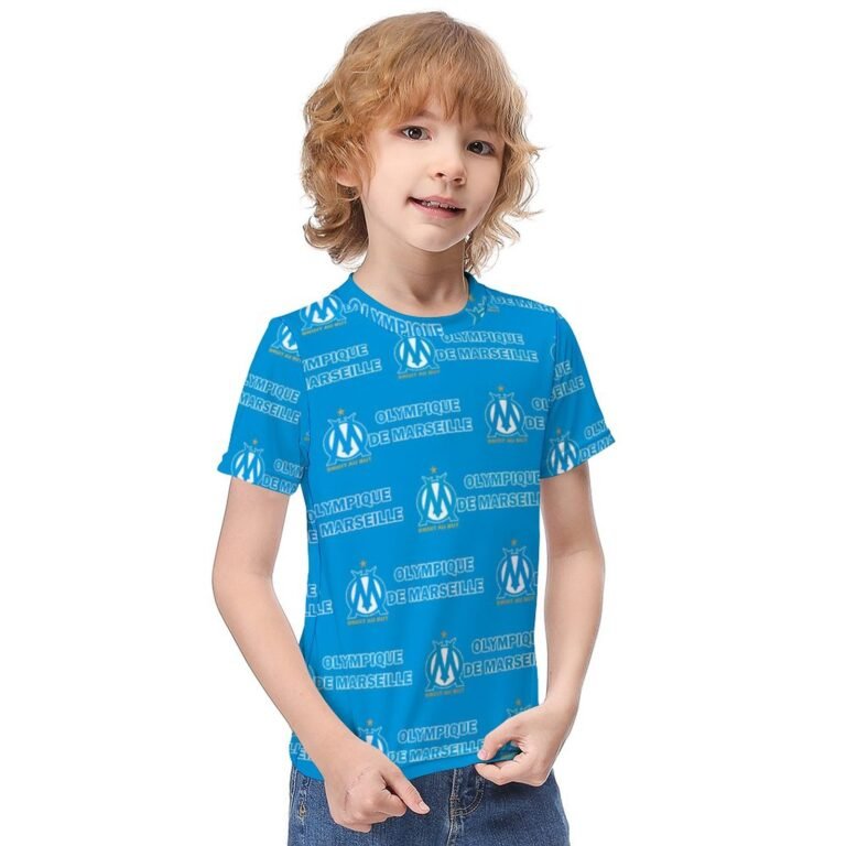 Olympique De Marseille Jungen Mädchen Kurzarm 3D-Druck T-Shirt Rundhals-Sommerhemd Tops