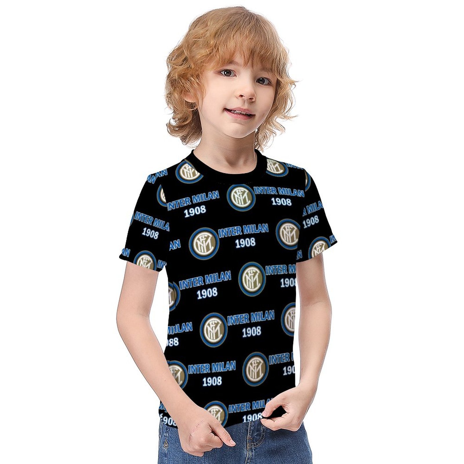 Inter Mailand Jungen Mädchen Kurzarm 3D-Druck T-Shirt Rundhals-Sommerhemd Tops Inter Mailand Jungen Mädchen Kurzarm 3D-Druck T-Shirt Rundhals-Sommerhemd Tops