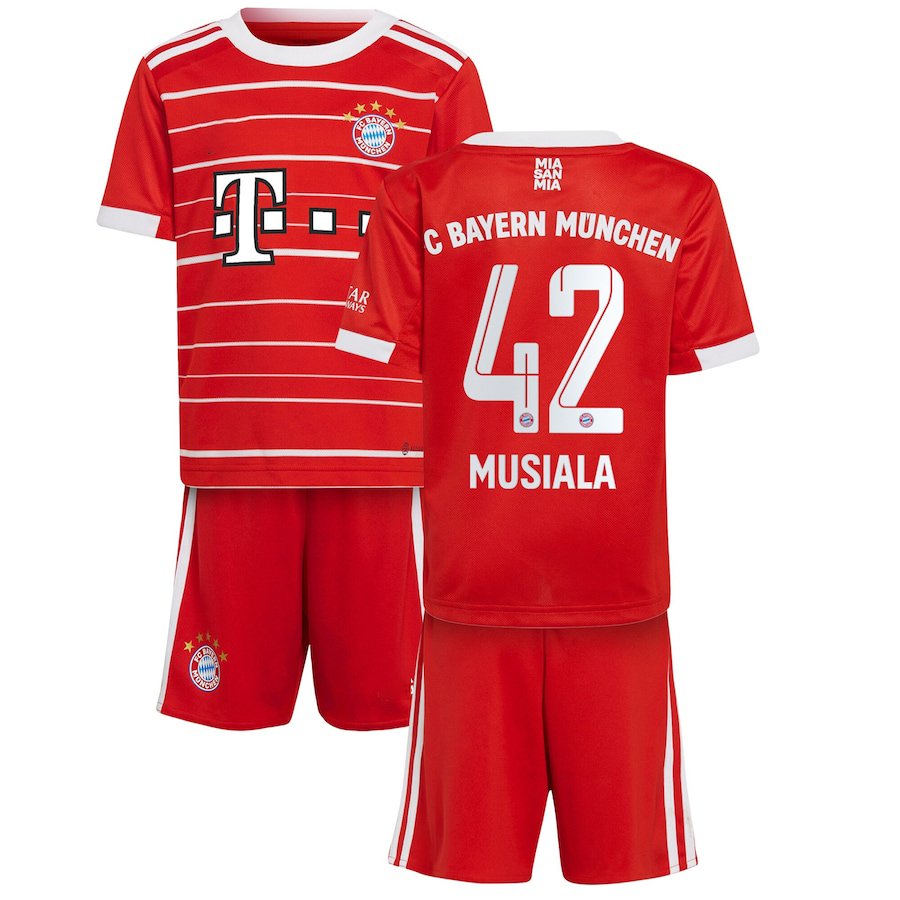 Bayern München Jamal Musiala 42 Heimtrikot Kinder Mini Kit 2022-2023 Bayern München Jamal Musiala 42 Heimtrikot Kinder Mini Kit 2022-2023