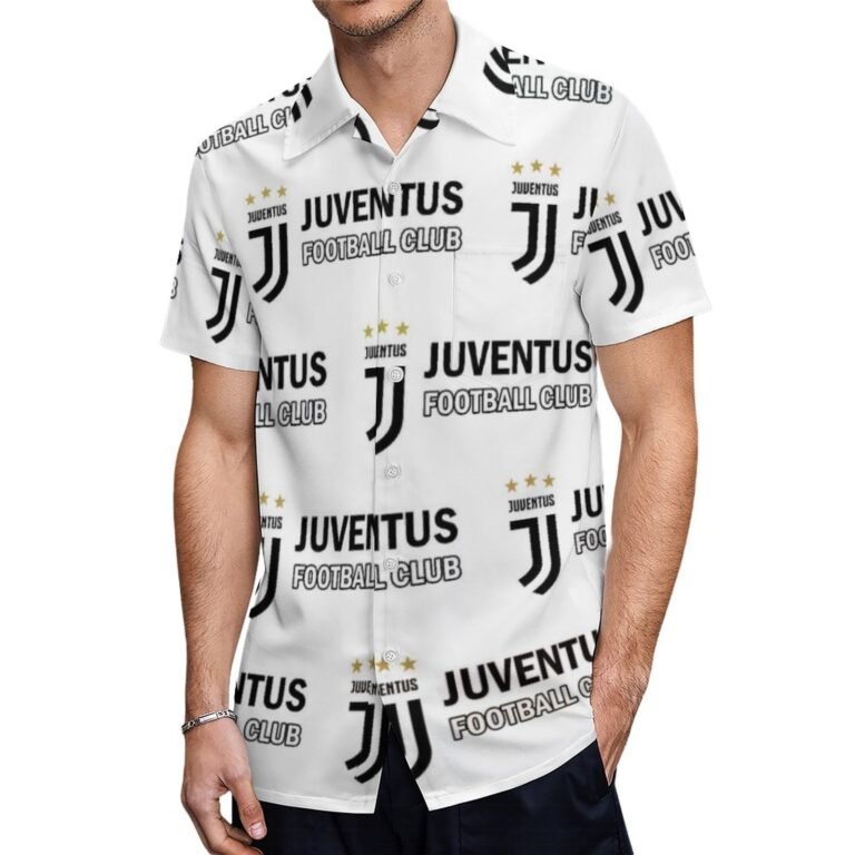 Juventus FC Kurzärmelige Herrenhemden, Passform Sommer Kurzarm Casual Button-Down Hemden