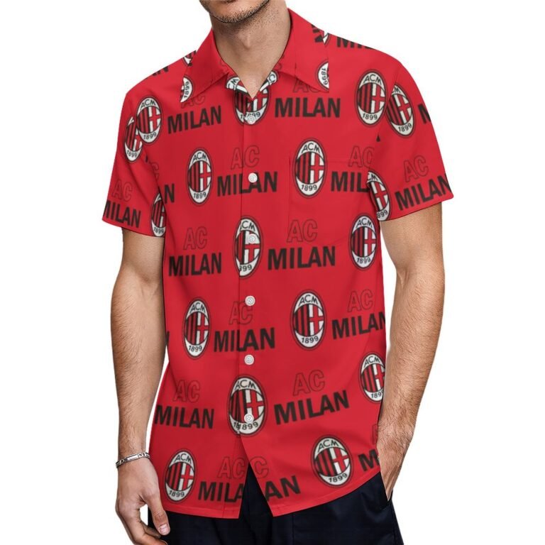 AC Mailand Kurzärmelige Herrenhemden, Passform Sommer Kurzarm Casual Button-Down Hemden