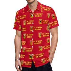 FC Union Berlin Kurzärmelige Herrenhemden, Passform Sommer Kurzarm Casual Button-Down Hemden
