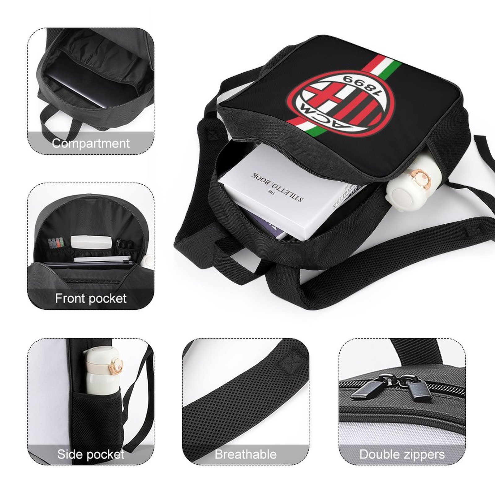 AC Mailand Kinderschultaschen Rucksäcke Für Jungen Und Mädchen AC Mailand Kinderschultaschen Rucksäcke Für Jungen Und Mädchen