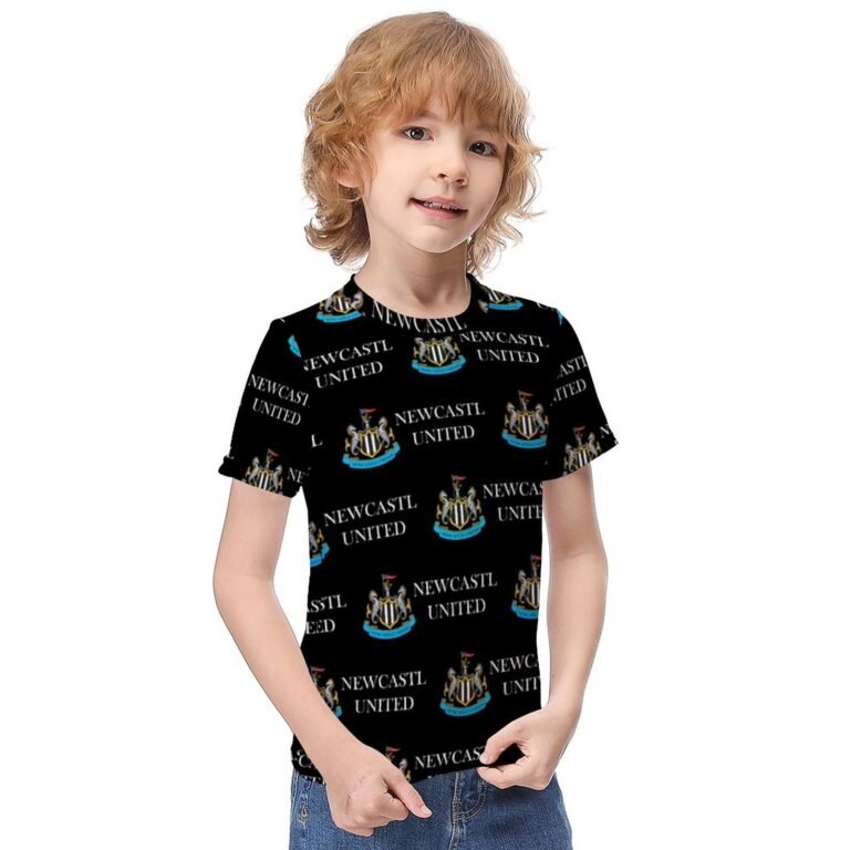 Newcastle United Jungen Mädchen Kurzarm 3D-Druck T-Shirt Rundhals-Sommerhemd Tops