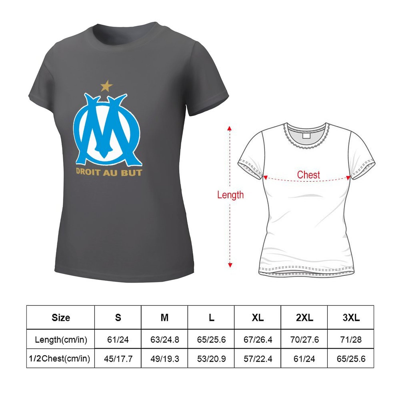 Olympique De Marseille Damen Kurzarm Rundhals T-Shirt Casual Sommer Tops Olympique De Marseille Damen Kurzarm Rundhals T-Shirt Casual Sommer Tops