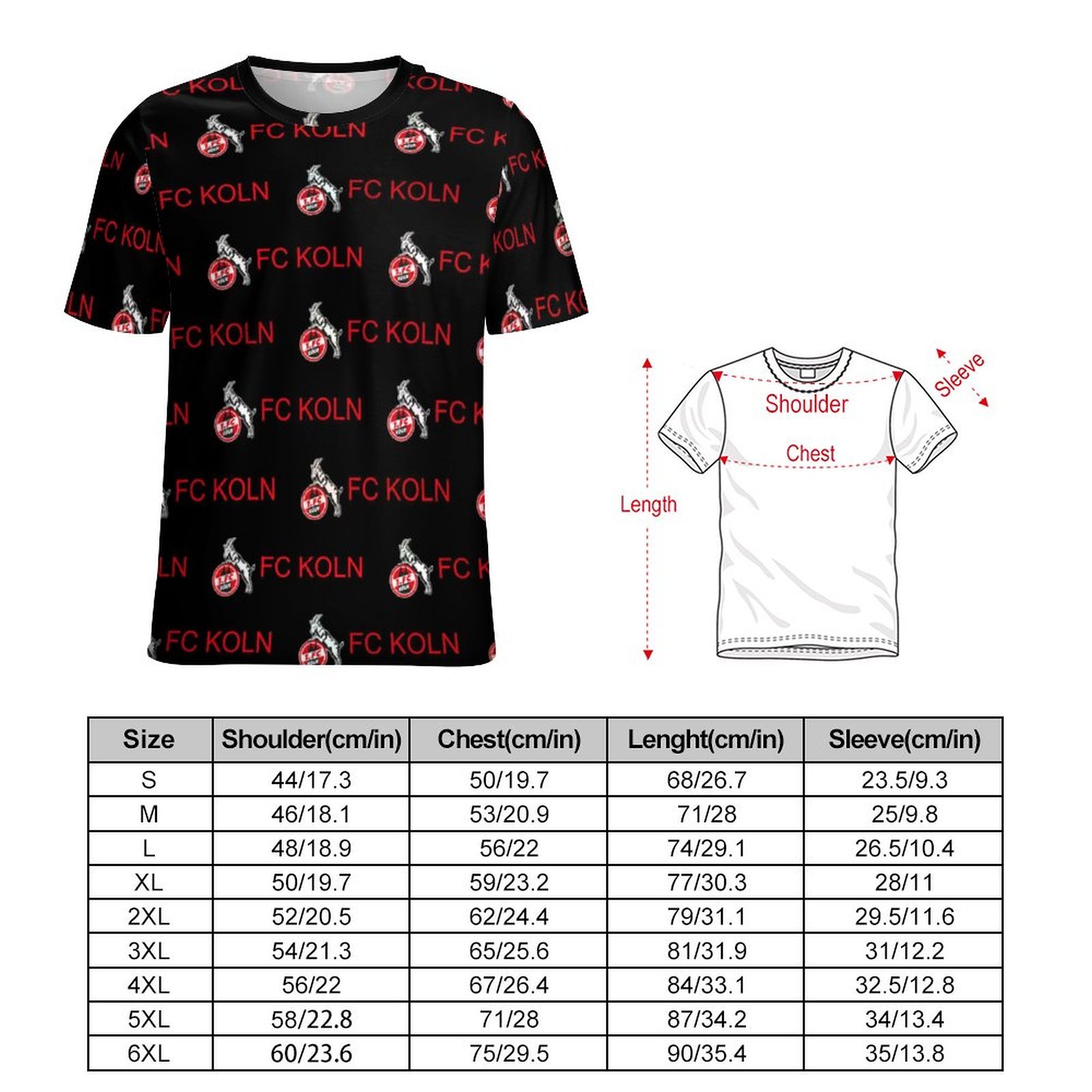 FC Köln Unisex 3D Vollständig Druck Kurzarm T-Shirts Beiläufige Tee Tops FC Köln Unisex 3D Vollständig Druck Kurzarm T-Shirts Beiläufige Tee Tops