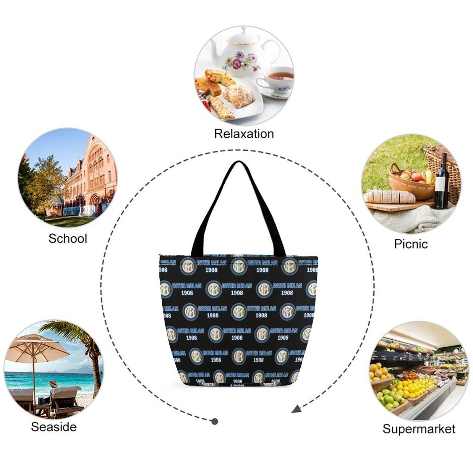Inter Mailand Frauen Tragetasche Oxford-Stoff Einkaufsbeutel Tote Bag Inter Mailand Frauen Tragetasche Oxford-Stoff Einkaufsbeutel Tote Bag