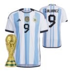 Argentinien Julian Alvarez 9 Home Trikot WM 2022 Meister ( Mit Patch )