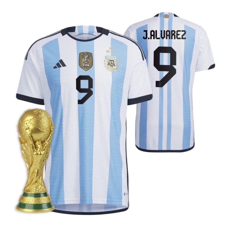 Argentinien Julian Alvarez 9 Home Trikot WM 2022 Meister ( Mit Patch )