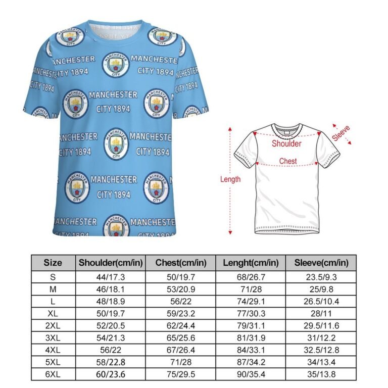 Manchester City Unisex 3D Vollständig Druck Kurzarm T-Shirts Beiläufige Tee Tops