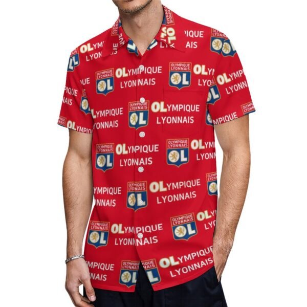 Olympique Lyonnais Kurzärmelige Herrenhemden, Passform Sommer Kurzarm Casual Button-Down Hemden