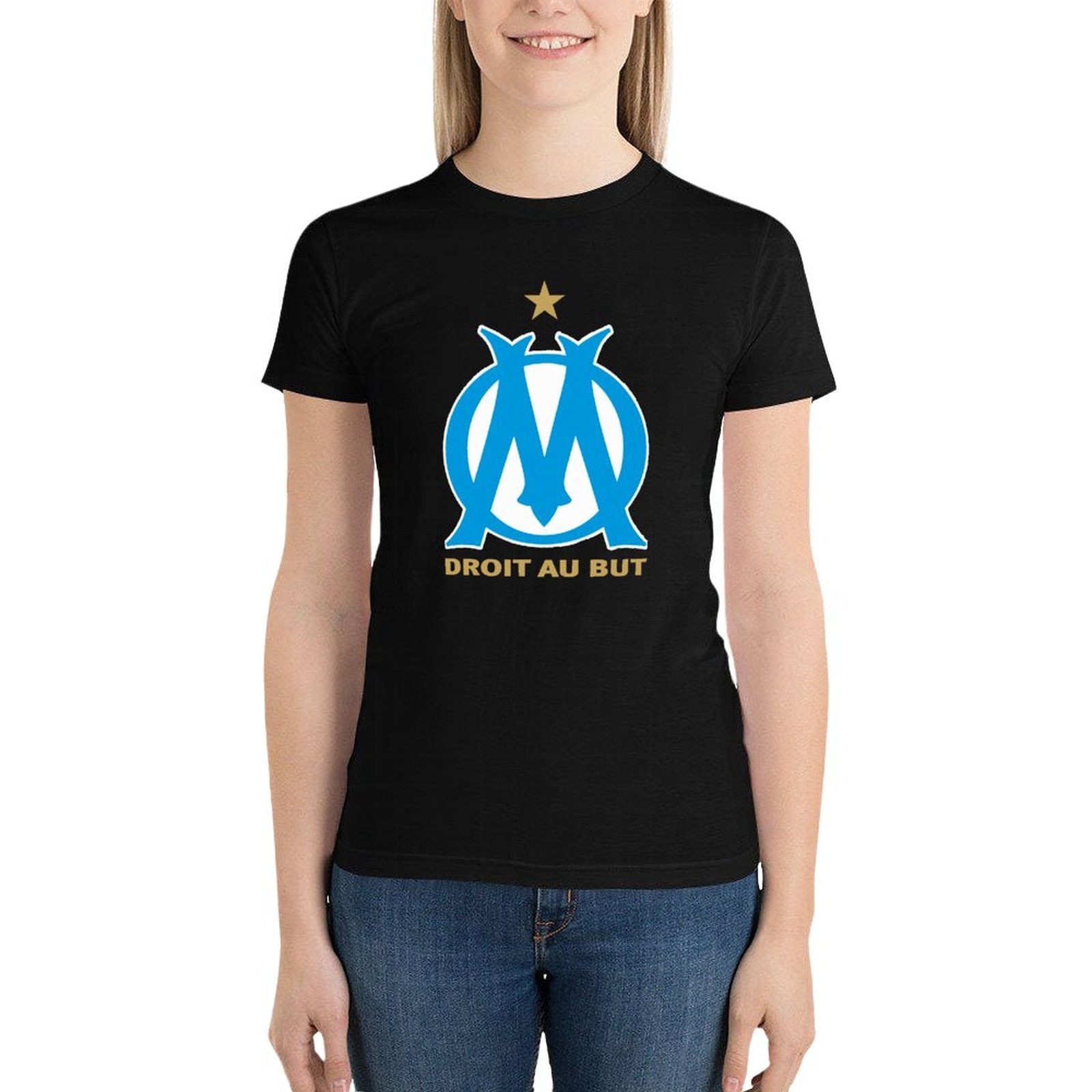 Olympique De Marseille Damen Kurzarm Rundhals T-Shirt Casual Sommer Tops Olympique De Marseille Damen Kurzarm Rundhals T-Shirt Casual Sommer Tops