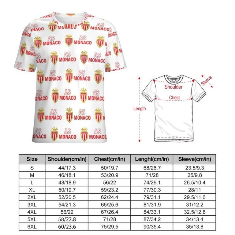 AS Monaco Unisex 3D Vollständig Druck Kurzarm T-Shirts Beiläufige Tee Tops