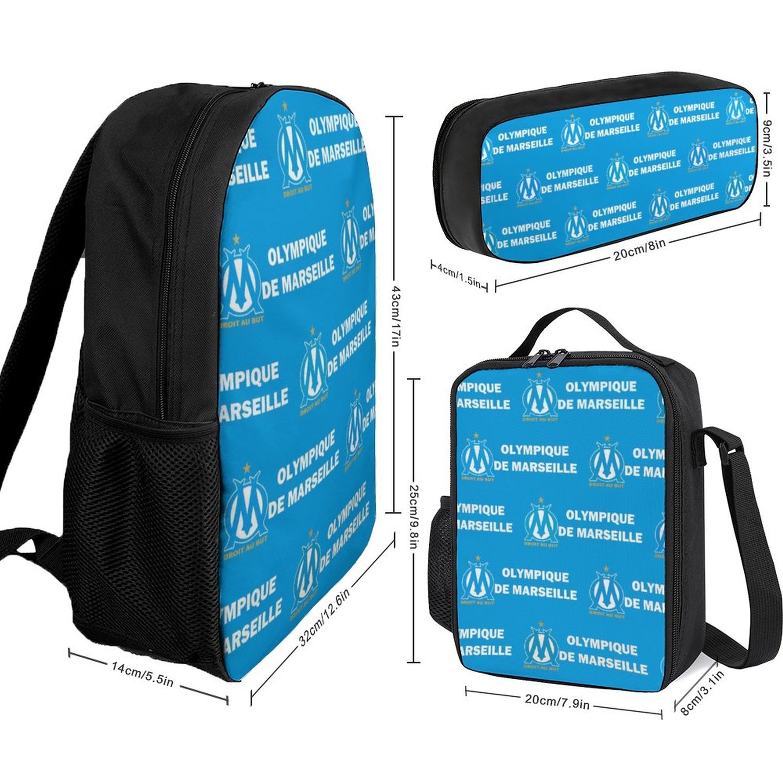 Olympique De Marseille Student Schulranzen Lunchbag Stifttasche Kombination Olympique De Marseille Student Schulranzen Lunchbag Stifttasche Kombination